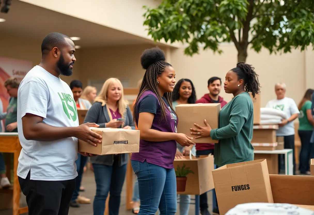 Volunteers from Home Makers of Hope assisting families with essential items