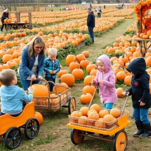 Families enjoying activities at Hyde Park Pumpkin Patch in Tampa.