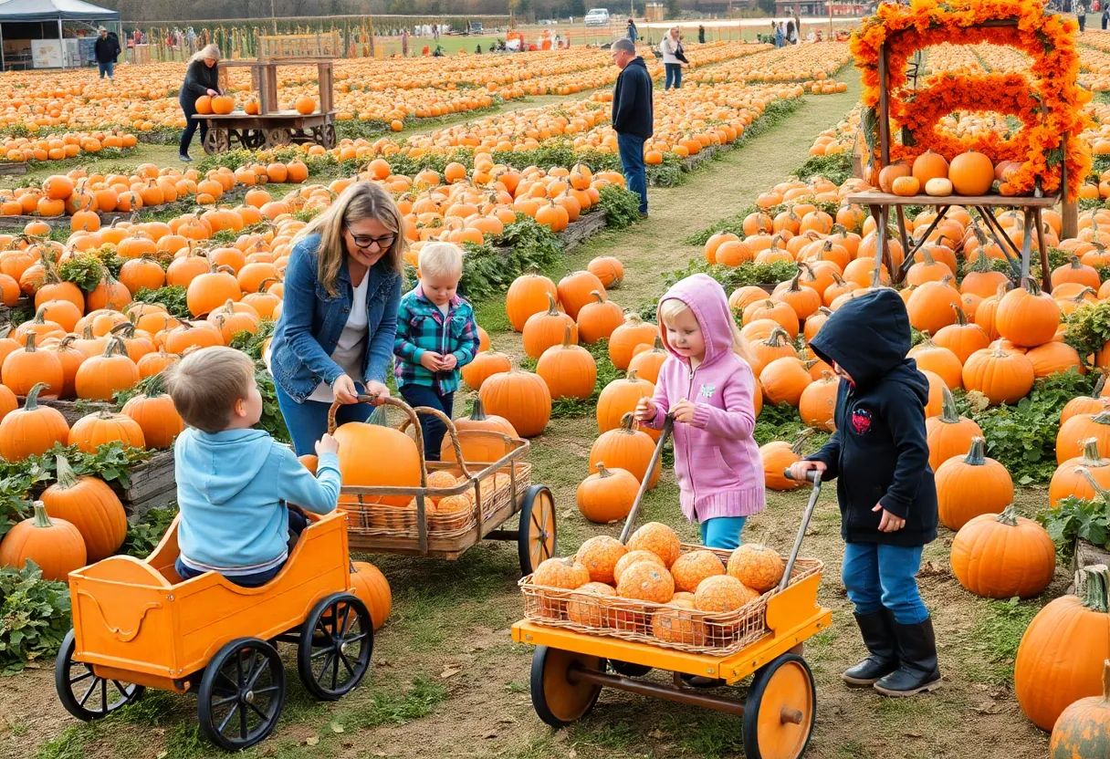 Families enjoying activities at Hyde Park Pumpkin Patch in Tampa.