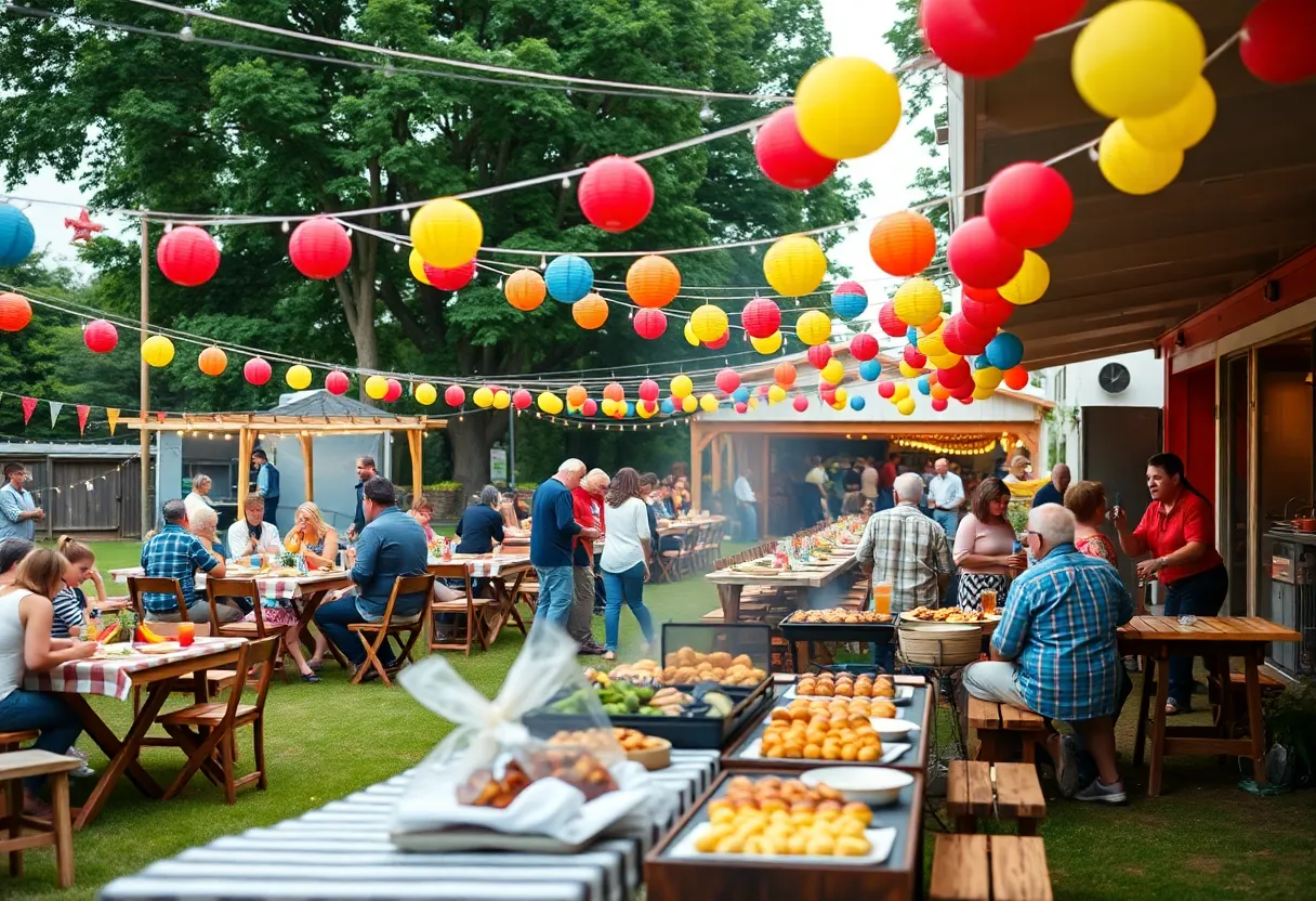 Community gathering at New Horizons Group Homes anniversary barbecue