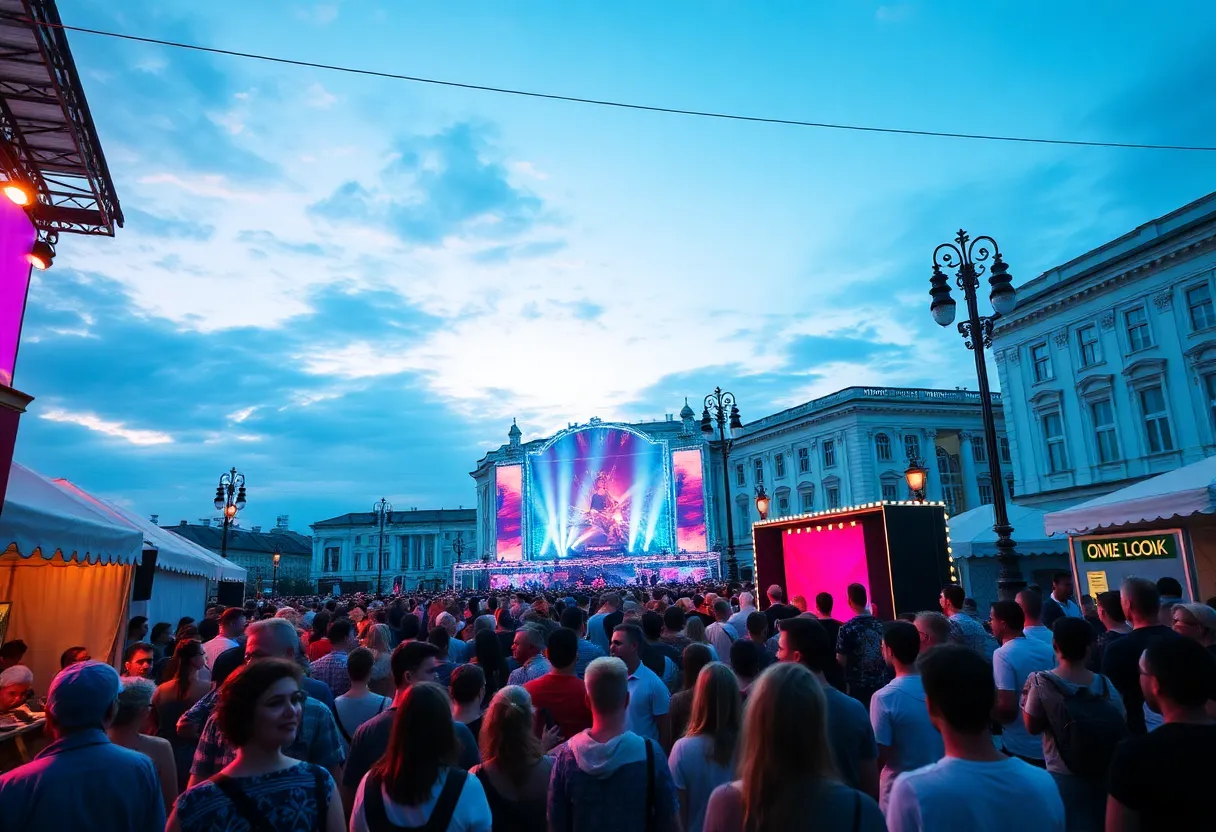 Crowds enjoying diverse performances at a St. Petersburg weekend festival.