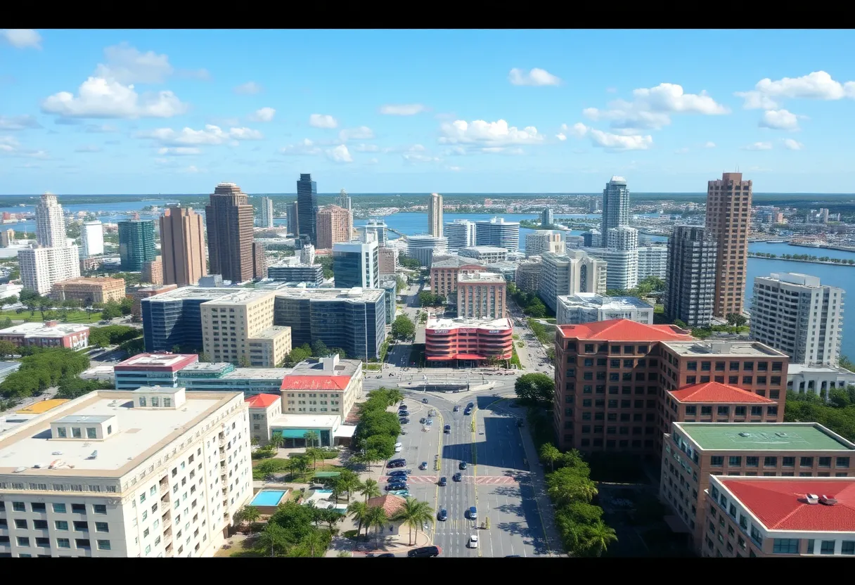 Aerial view of Tampa Bay highlighting various community developments and growth initiatives.