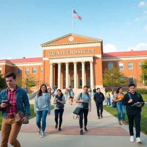 Students on university campus engaged in study and discussion