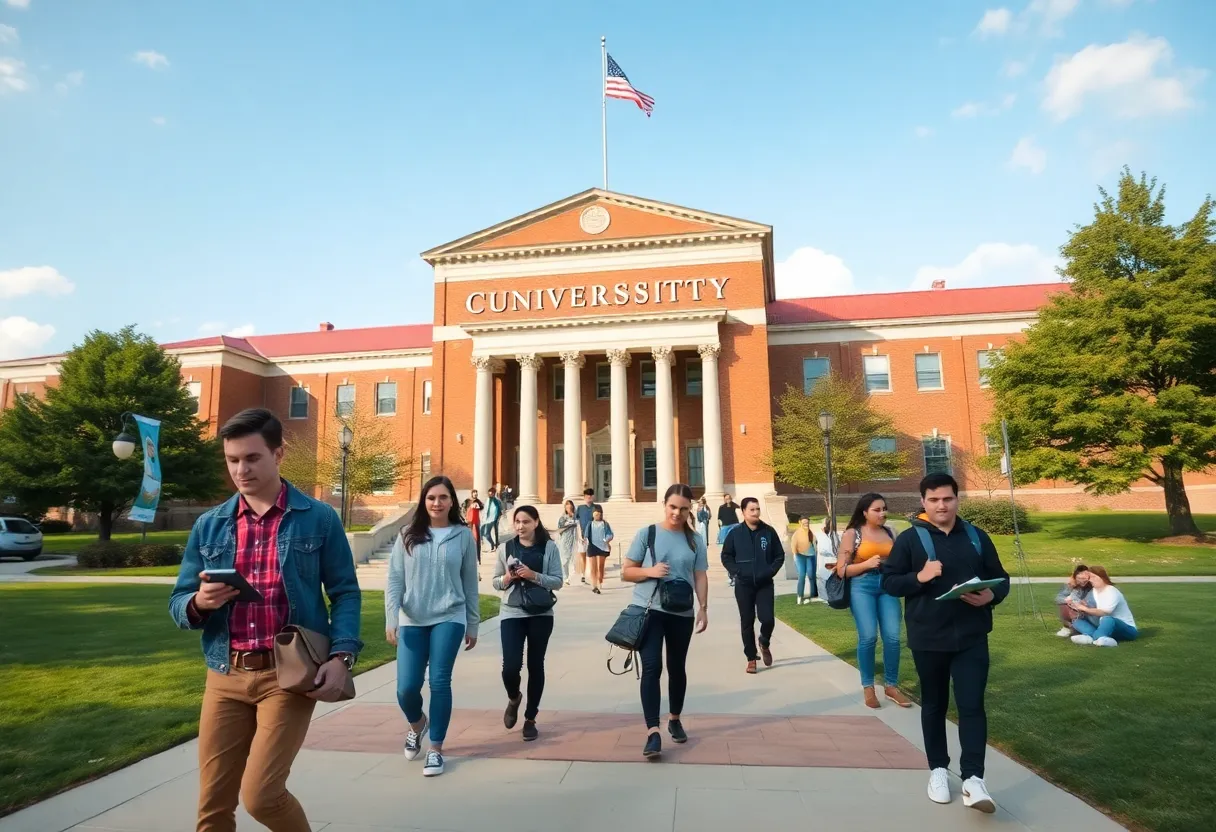 Students on university campus engaged in study and discussion