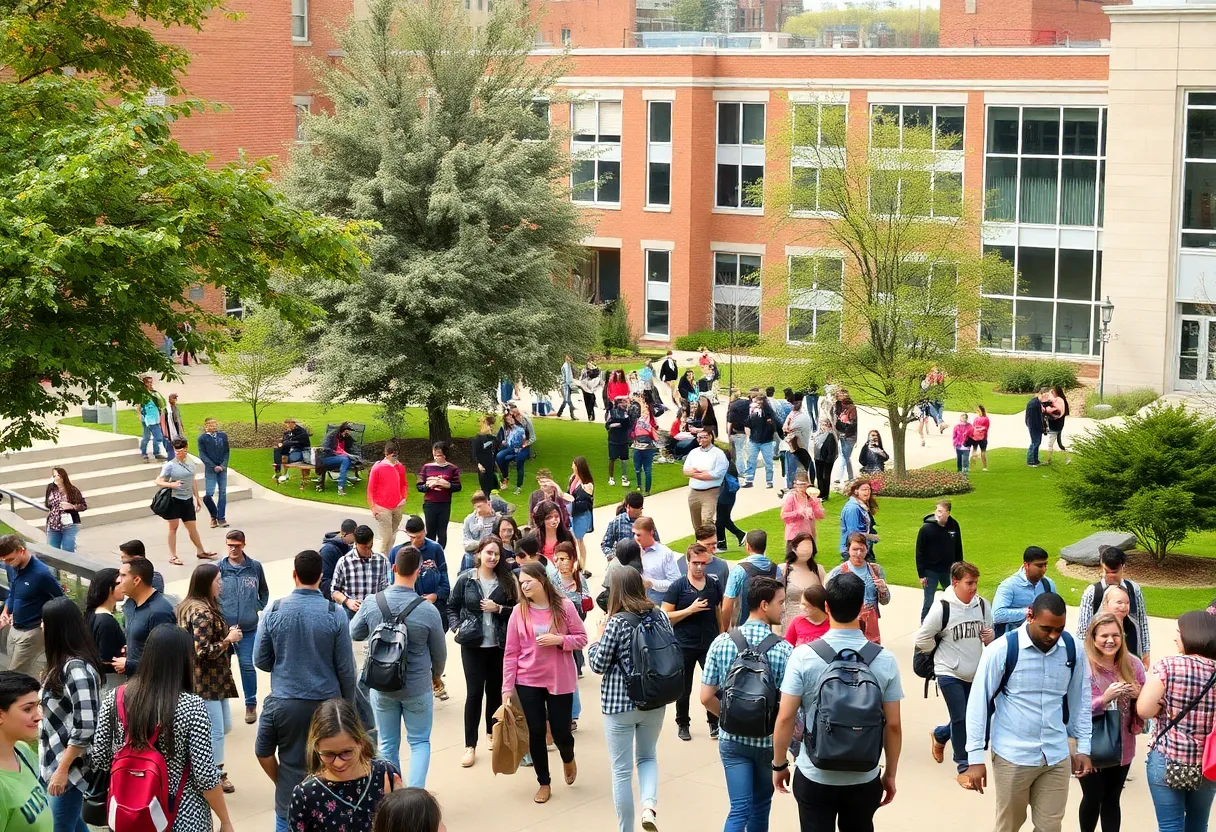 Students on the USF campus celebrating record enrollment