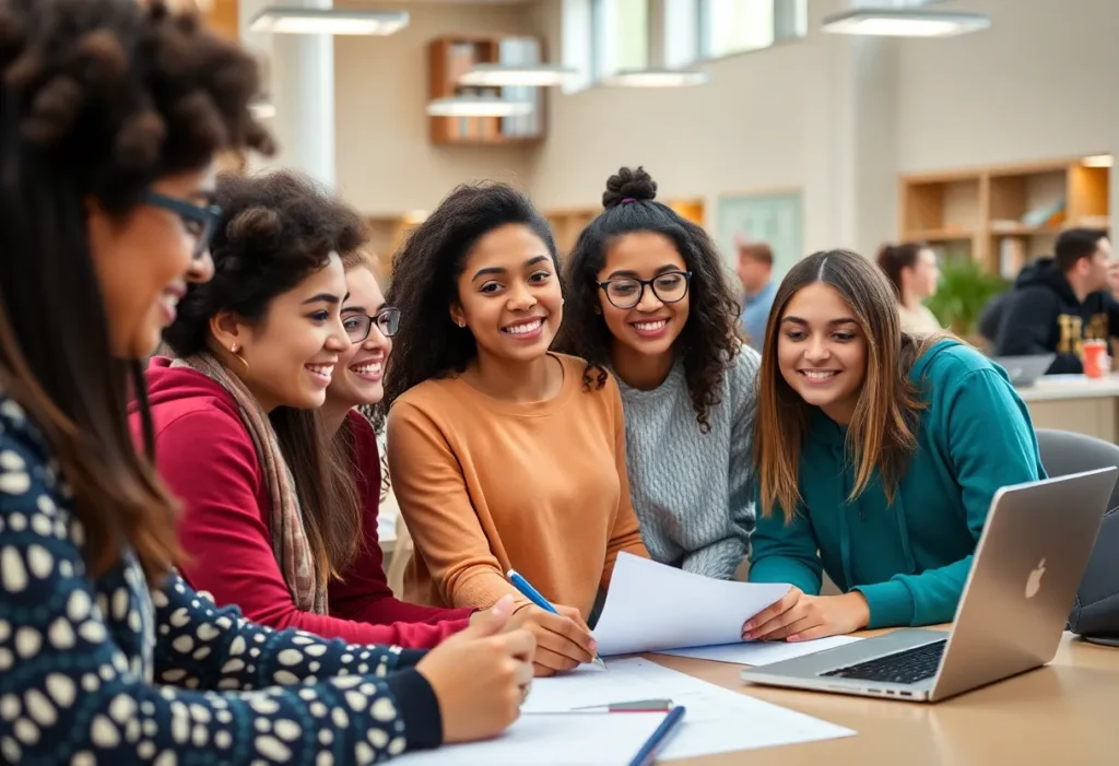 Group of Generation Z students working together in a modern university environment