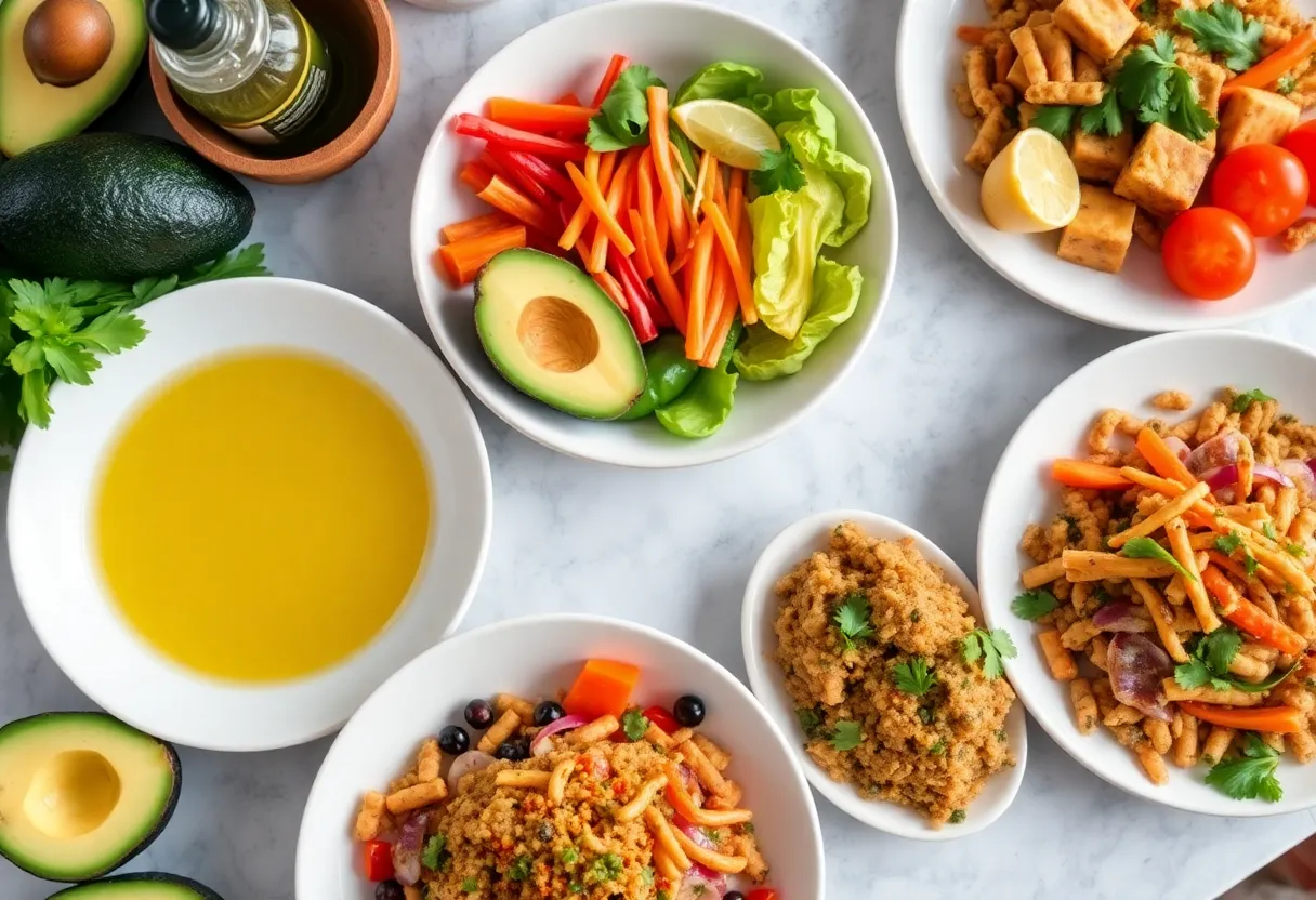 A variety of healthy, colorful Latin-inspired meals prepared for delivery.