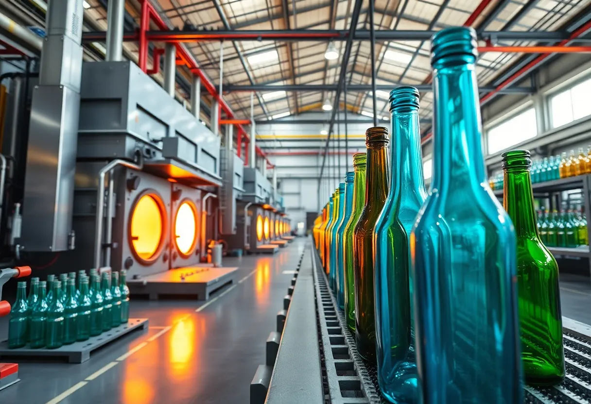 Modern glass manufacturing facility with glass containers