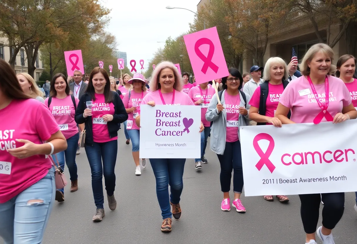Participants walking at a Breast Cancer Awareness event in Tampa