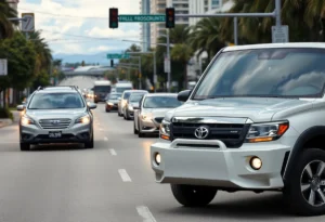 Modified vehicle with a lifted front bumper on a Tampa street