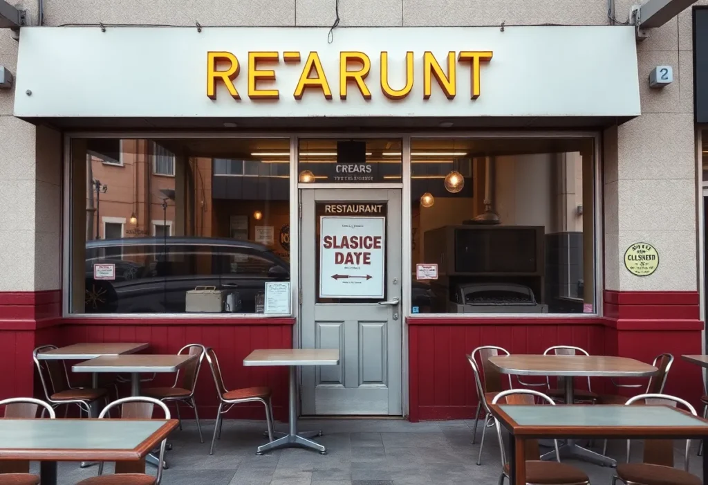 Closed Datz restaurant with a sign on the door in downtown St. Petersburg