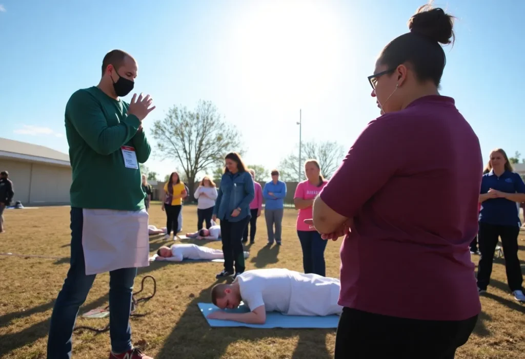 Community members participating in heat awareness and CPR training
