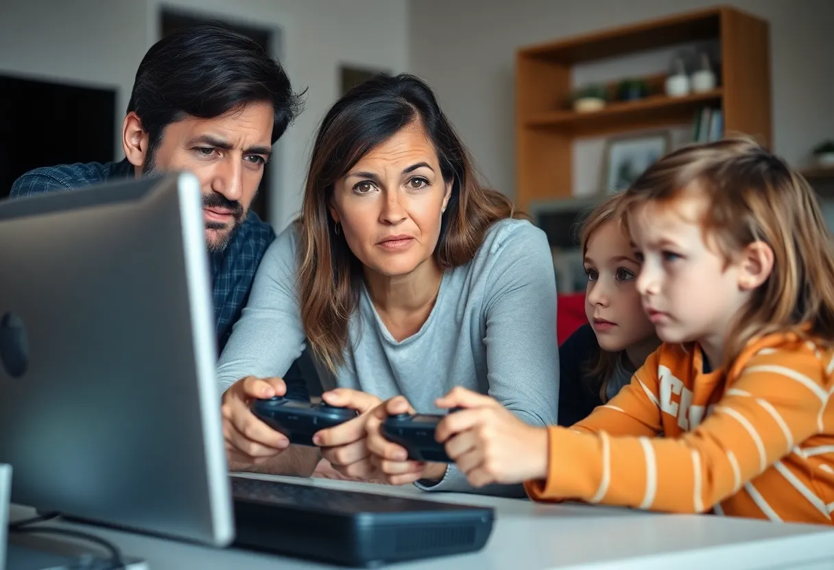 Concerned Parent Monitoring Children Playing Roblox