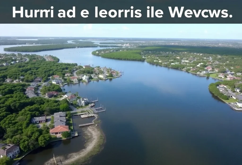 Aerial view of homes on Davis Islands, showing varying elevations and surrounding environment to illustrate flood risk.
