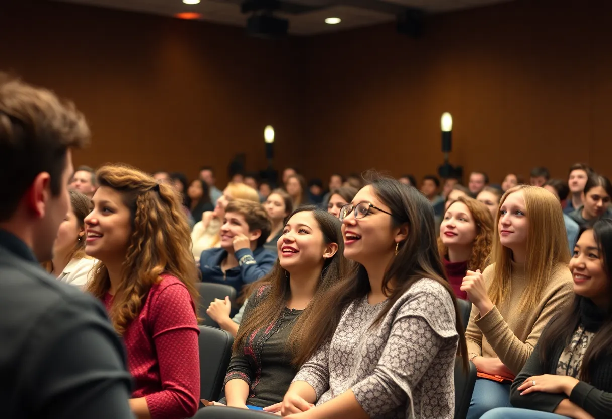 Gaten Matarazzo speaking at a university lecture