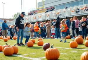 Family-friendly football event with children engaging in activities