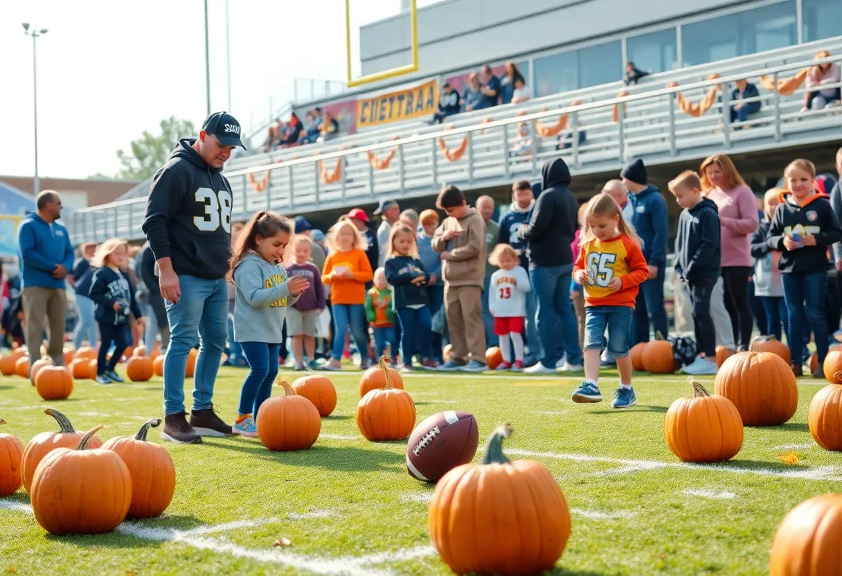 Family-friendly football event with children engaging in activities
