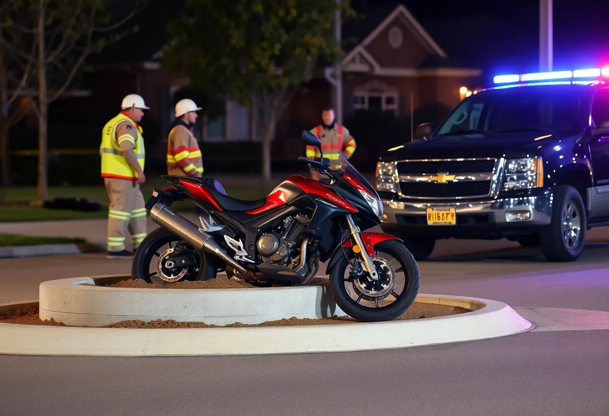 Scene of motorcycle crash with emergency responders