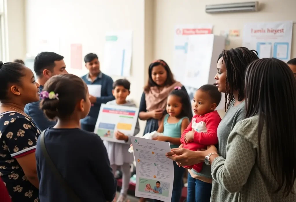 Families learning about safe sleep practices for infants