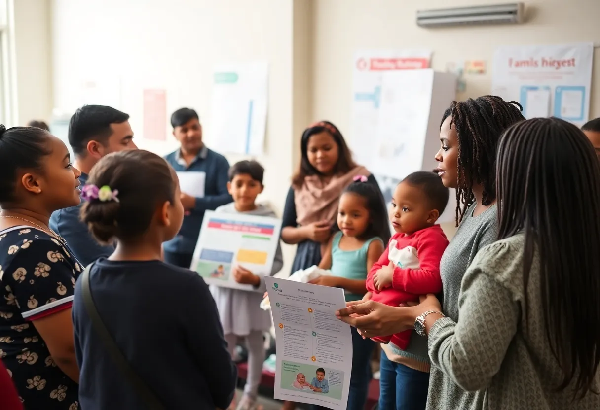Families learning about safe sleep practices for infants