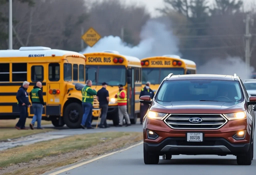 Emergency responders at the scene of a school bus collision in Lakewood Ranch