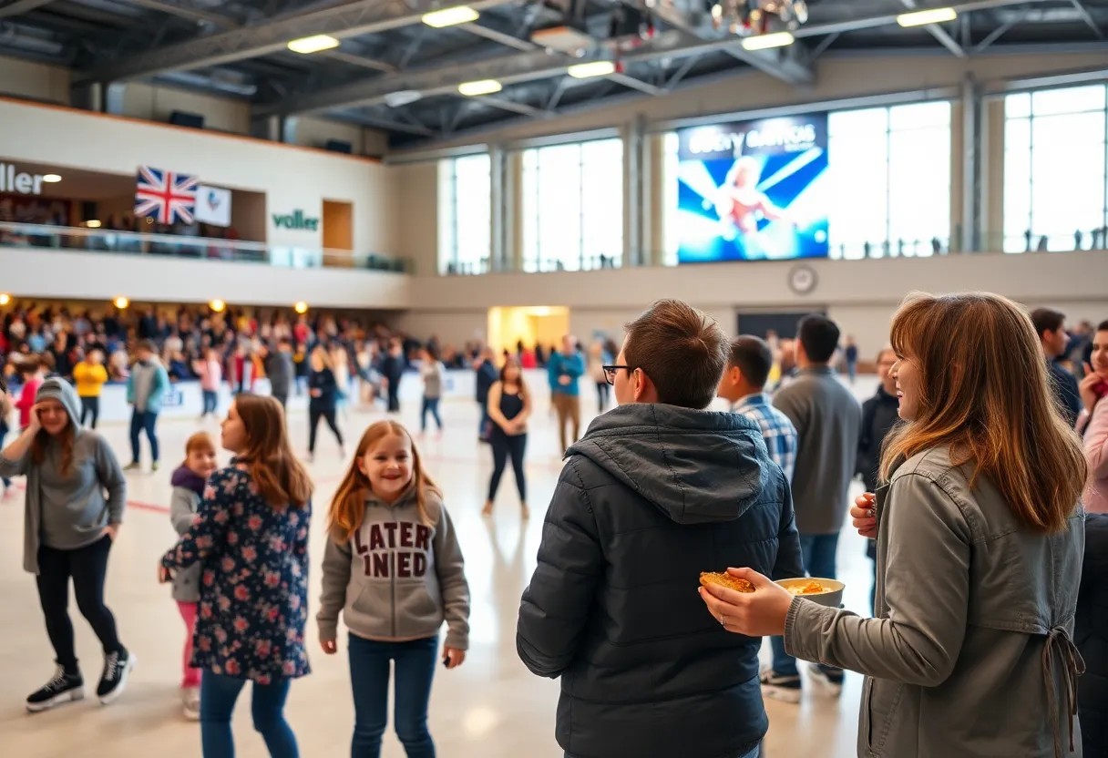 Families enjoying activities at the community open house event at Benchmark Arena
