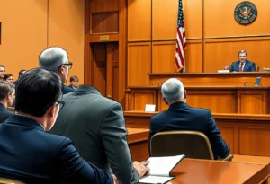 Courtroom scene related to legal case proceedings.