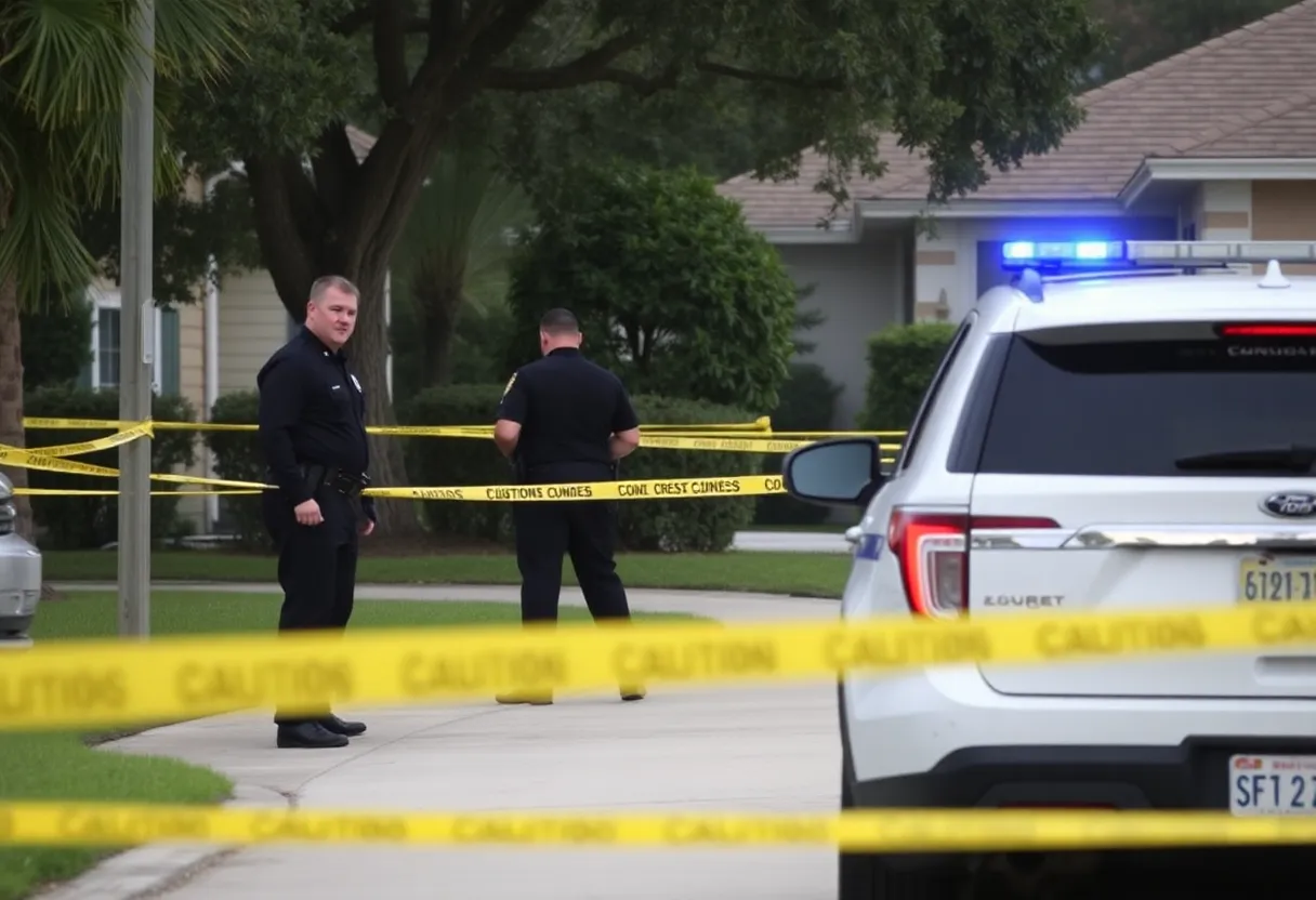 Police officers examining the crime scene of a double shooting in Tampa