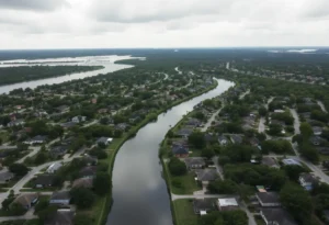 Aerial view of Tampa neighborhood at risk of flooding