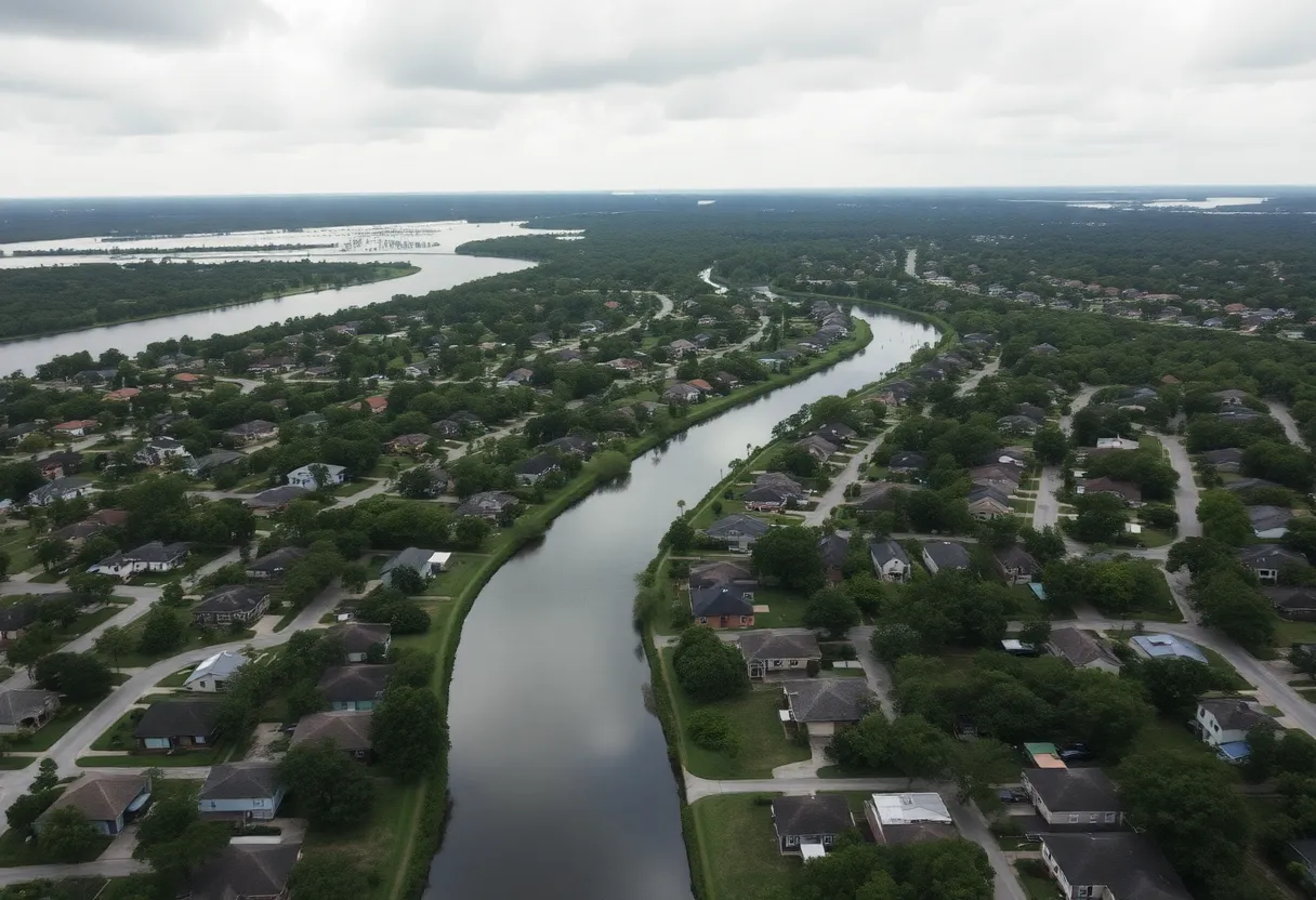 Aerial view of Tampa neighborhood at risk of flooding