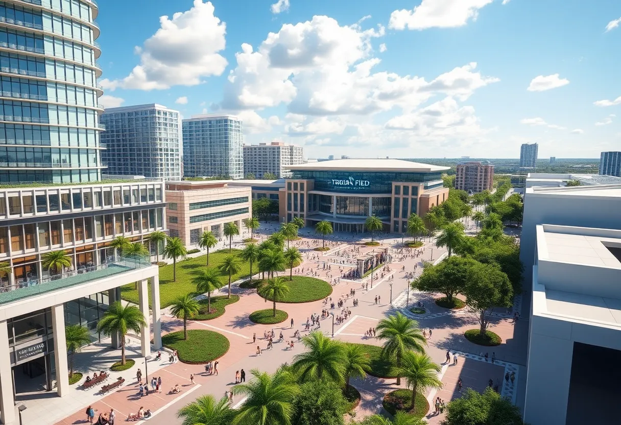 Illustration of the urban redevelopment around Tropicana Field in St. Petersburg.