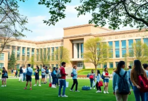 Students engaging in activities on a university campus