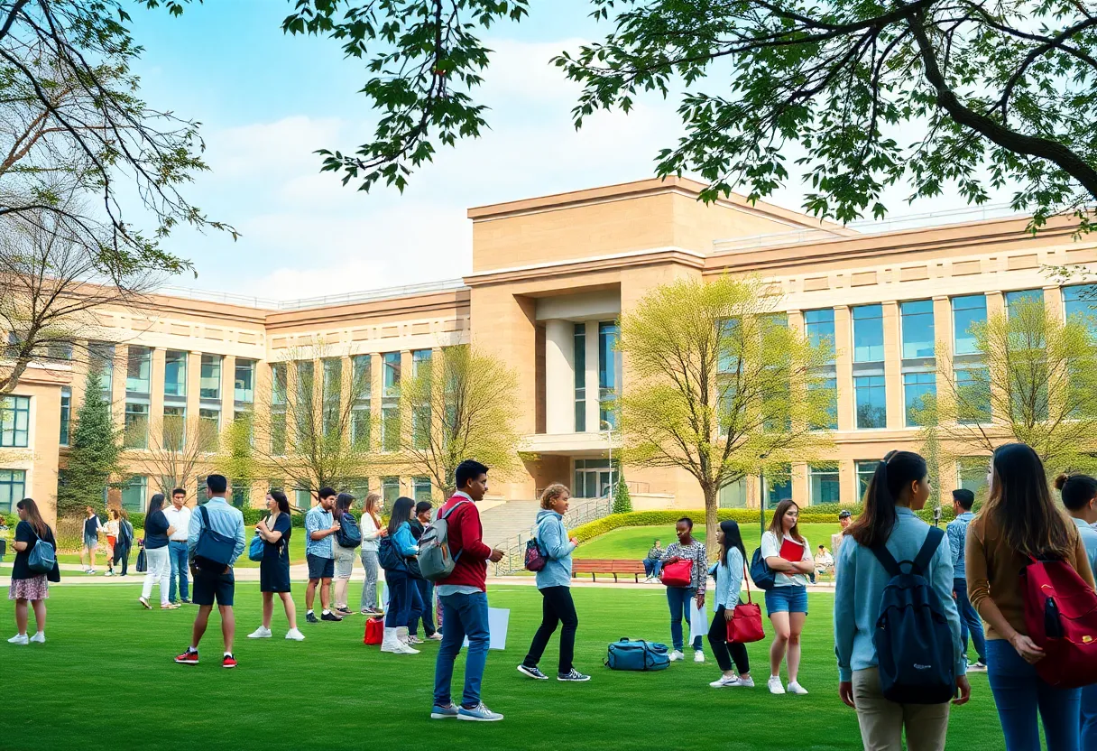 Students engaging in activities on a university campus