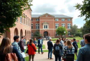 Students and faculty interacting on university campus
