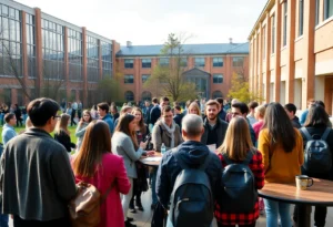 University of South Florida campus with students engaging in discussions