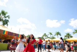 Students celebrating Hispanic Heritage Month at USF with cultural activities.