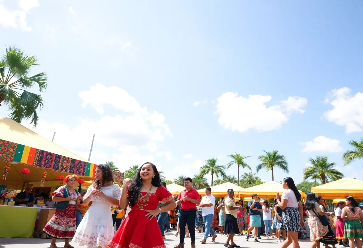 Students celebrating Hispanic Heritage Month at USF with cultural activities.