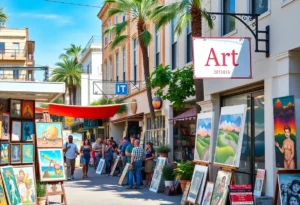 Vibrant street scene of Ybor Arts Tour with art exhibits and local artists.