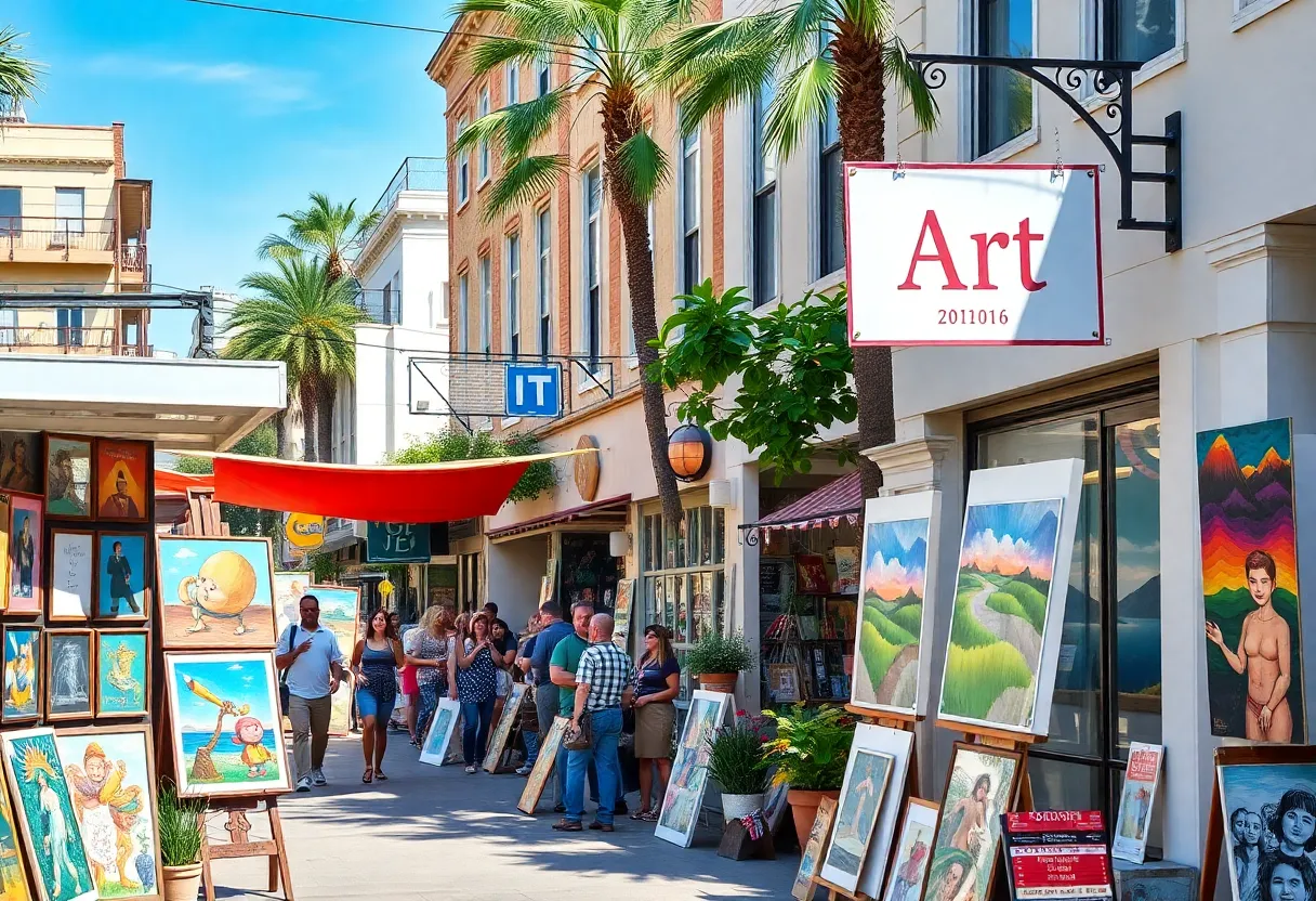 Vibrant street scene of Ybor Arts Tour with art exhibits and local artists.