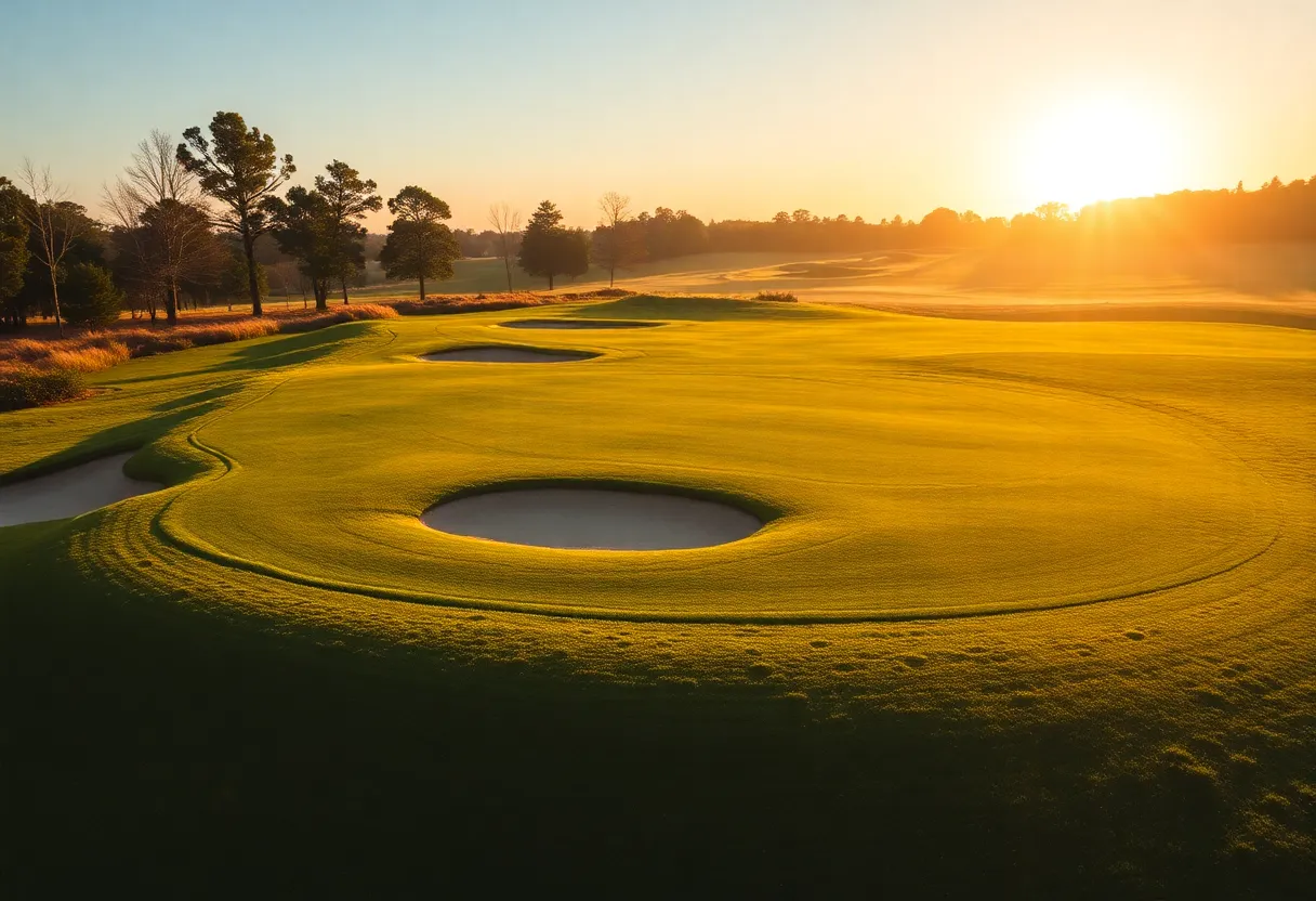 Close up of a beautiful golf course with lush greens