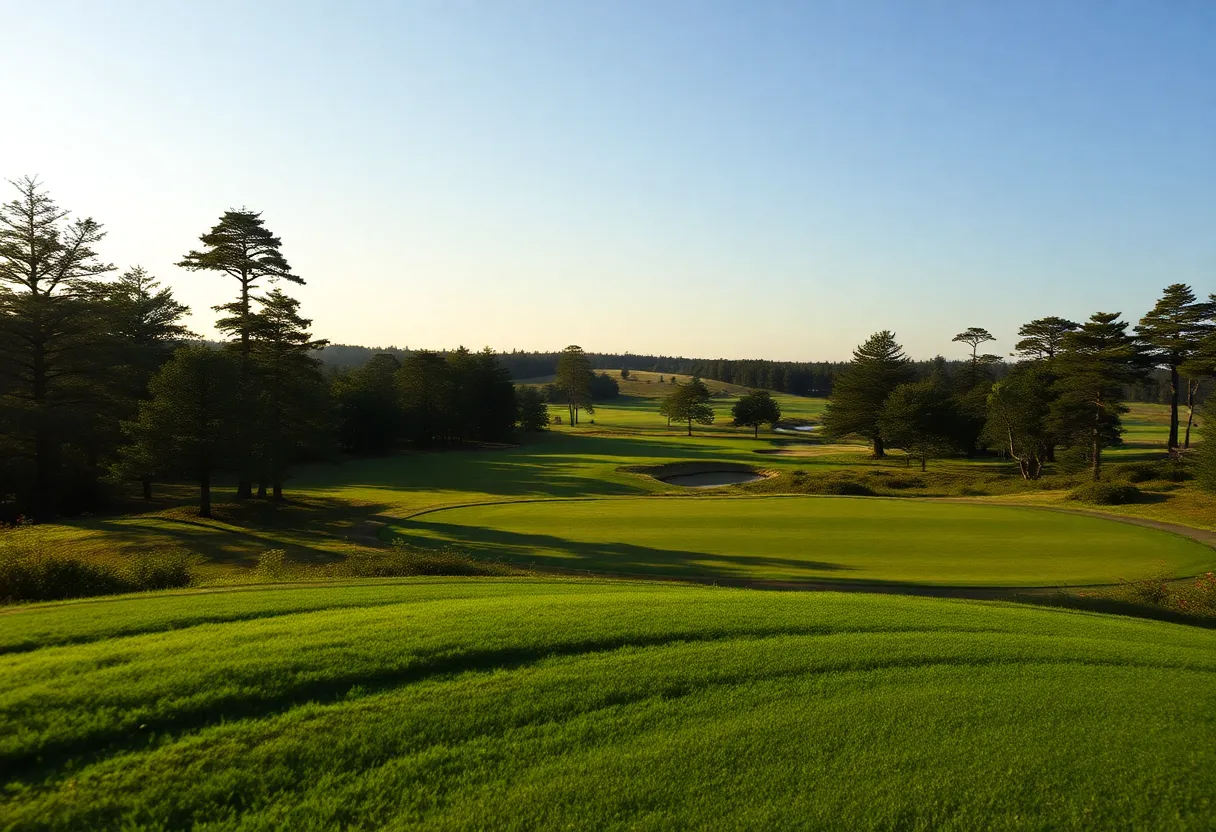 Close up of a beautiful golf course with manicured greens.