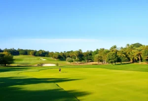Close-up view of a stunning golf course with vibrant grass and natural surroundings.