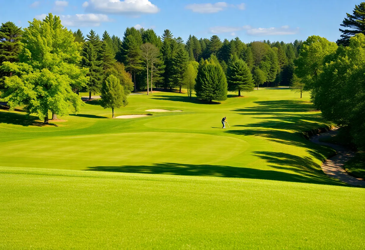 Close up view of a beautiful golf course showcasing fairways and green landscapes.